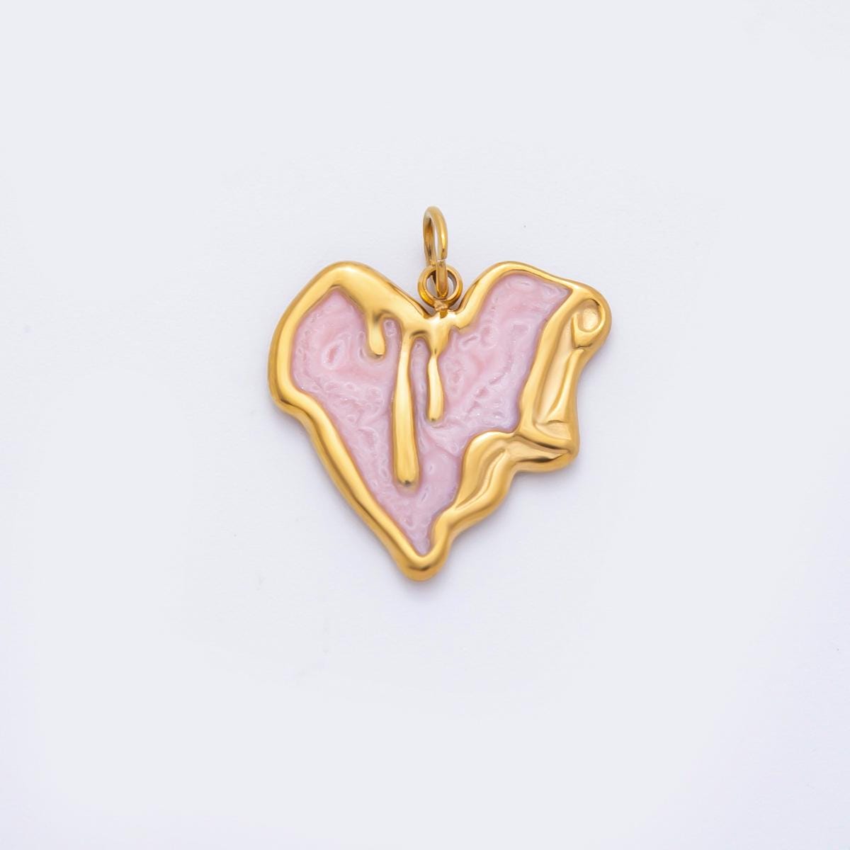 Enamel Stainless steel 21.5mm Drip Heart Charm minimalist Pendant in gold love jewelry | C-