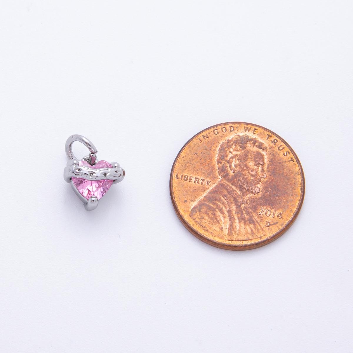 Heart CZ Charms | Pink & Black Crystal Heart Pendant with Rustic Design | Jewelry Making Supplies C-639