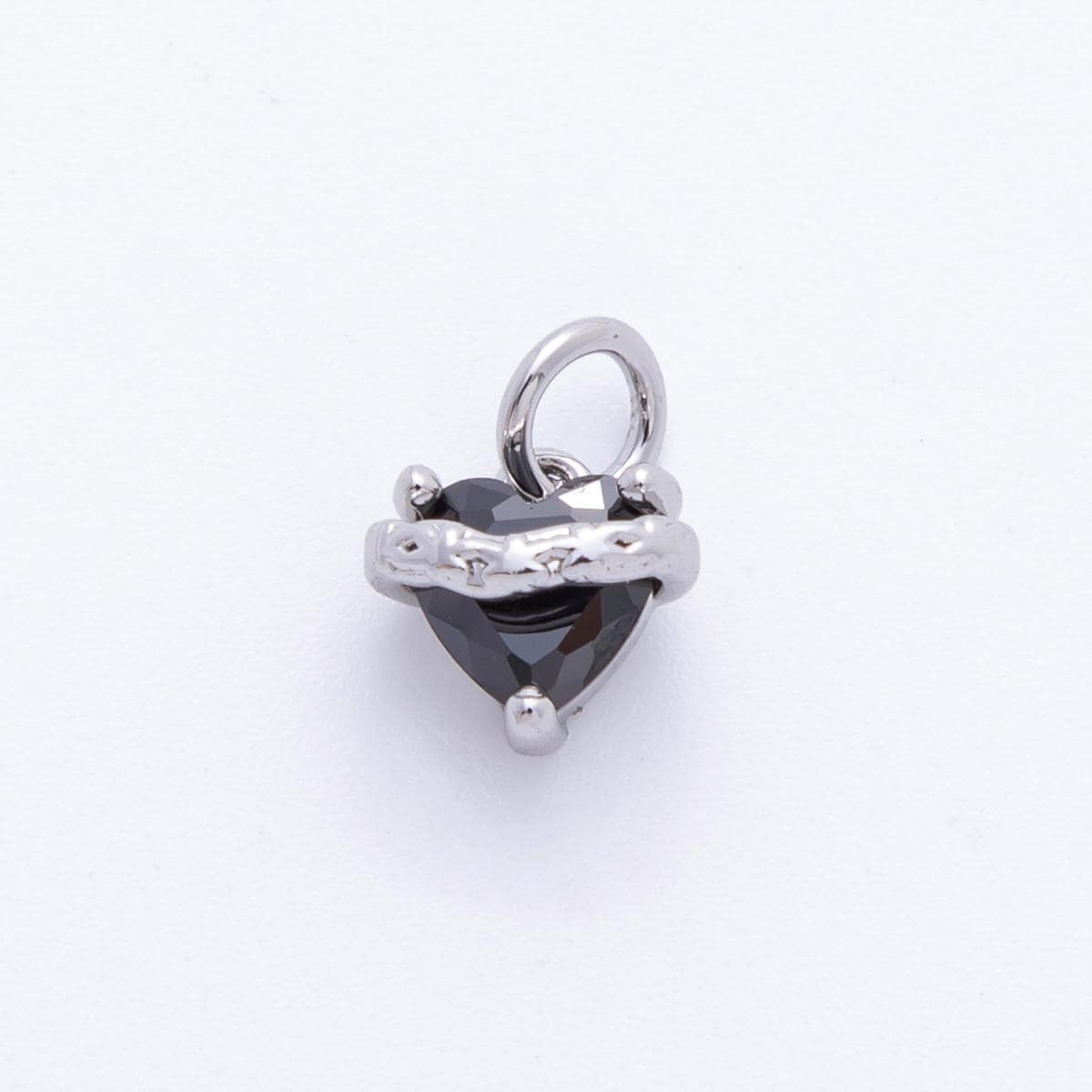 Heart CZ Charms | Pink & Black Crystal Heart Pendant with Rustic Design | Jewelry Making Supplies C-639