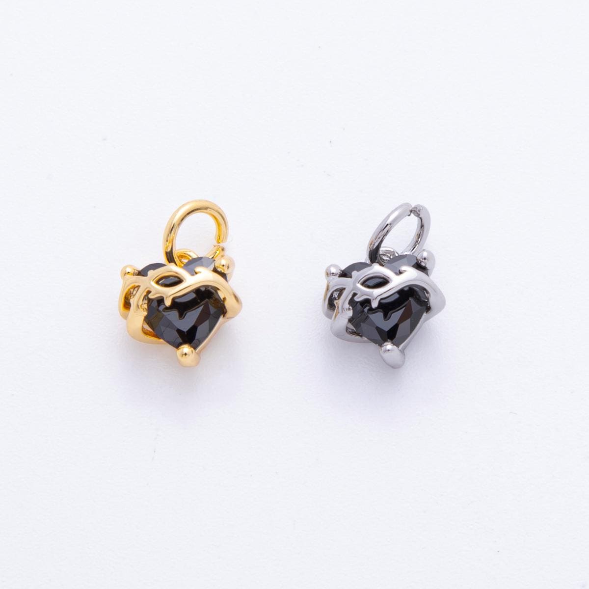 Heart CZ Charms Black Crystal Heart Pendant with Vine Design for Jewelry Making Supplies C-707