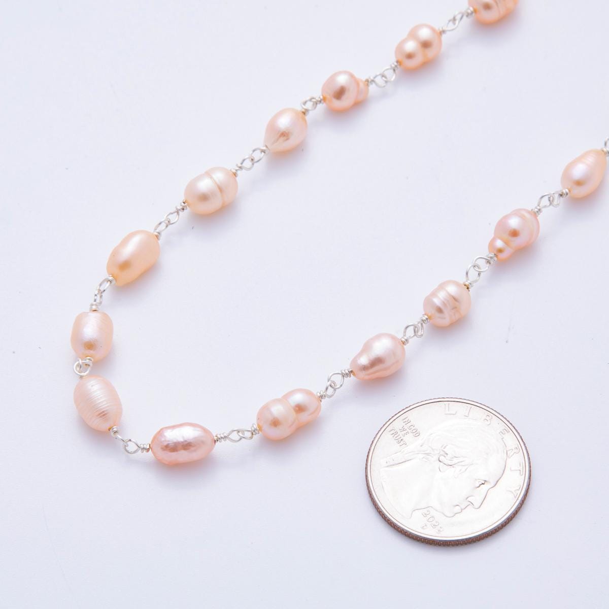 Pearl Rosary Chain 6mm Oval Potato Pearl Beads 18k Gold Filled Rosary Chain, Wire Wrapped Rosary Chain ROLL-1709