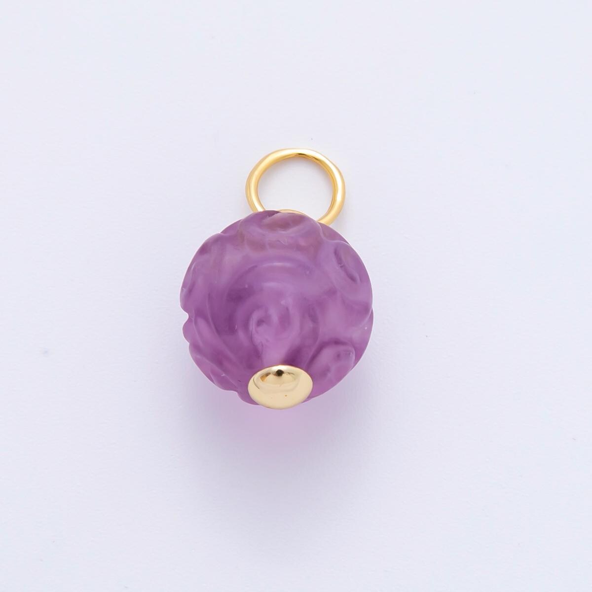 18k gold filled charm natural gemstone Fluorite Textured round ball bail pendant | E-011