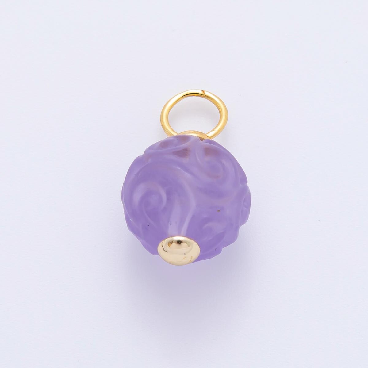 18k gold filled charm natural gemstone Fluorite Textured round ball bail pendant | E-011