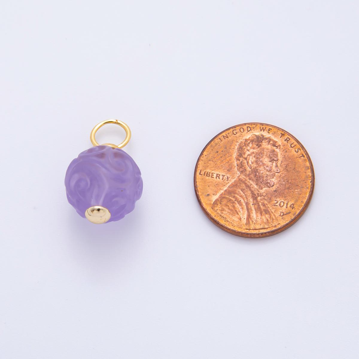 18k gold filled charm natural gemstone Fluorite Textured round ball bail pendant | E-011