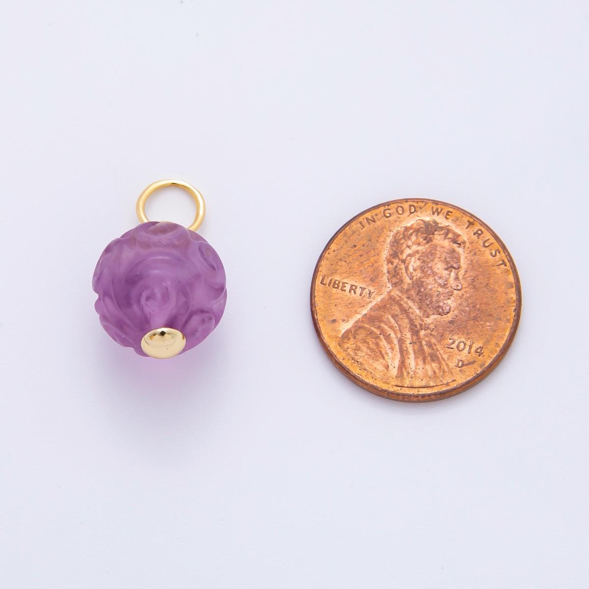 18k gold filled charm natural gemstone Fluorite Textured round ball bail pendant | E-011