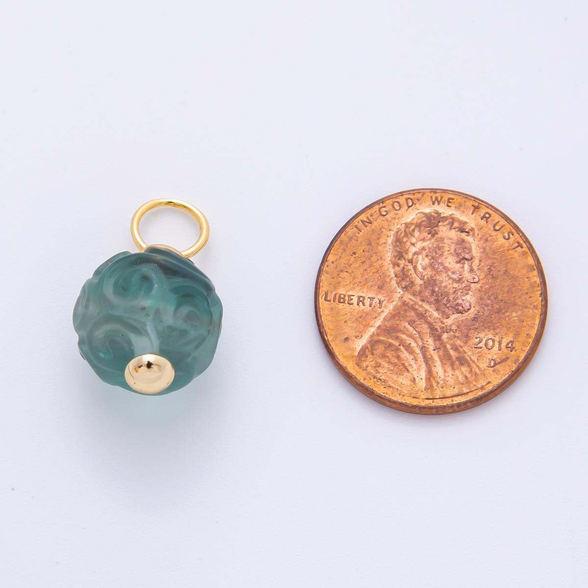 18k gold filled charm natural gemstone Fluorite Textured round ball bail pendant | E-011
