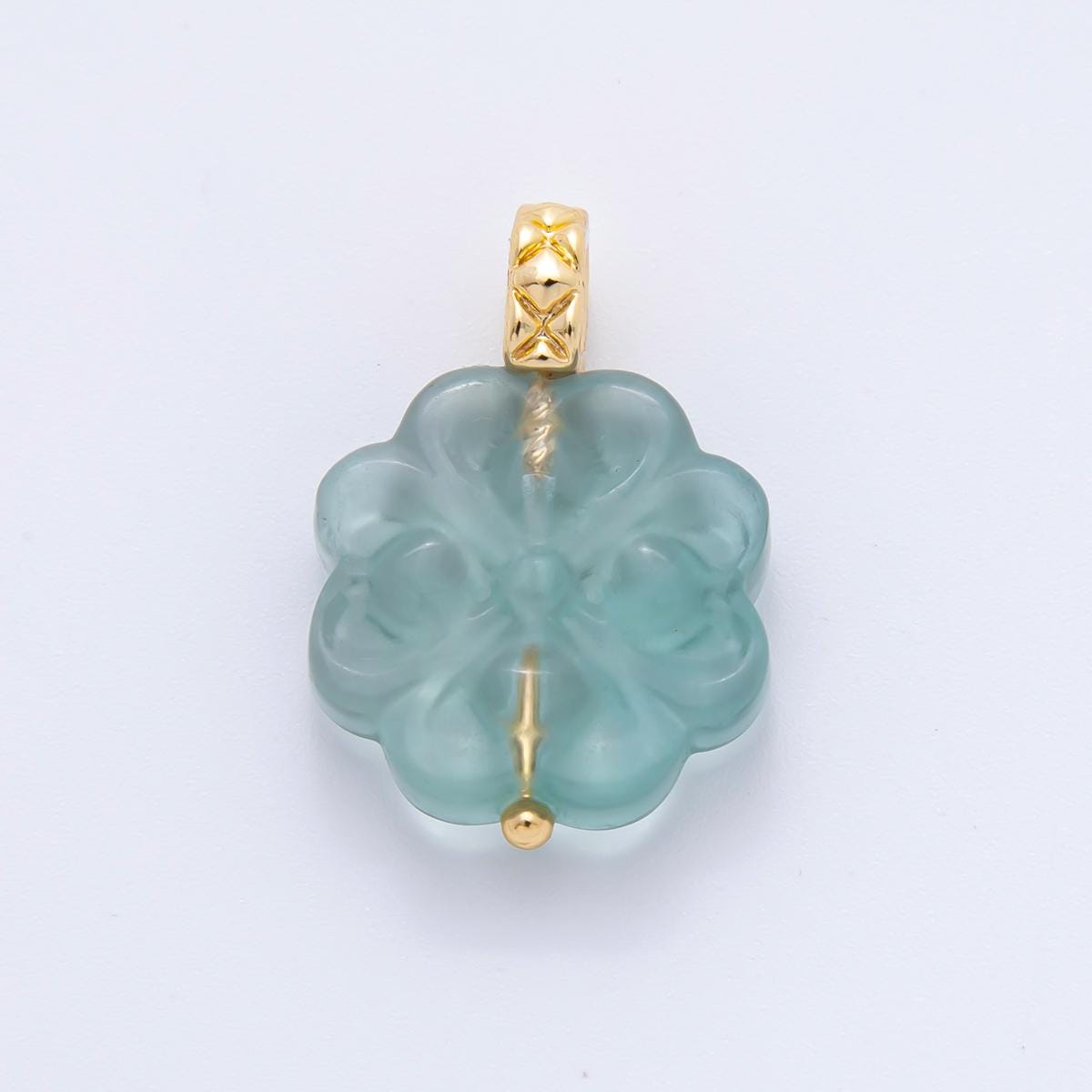 18k gold filled charm natural gemstone Fluorite Textured Flower Ornament pendant | E-071