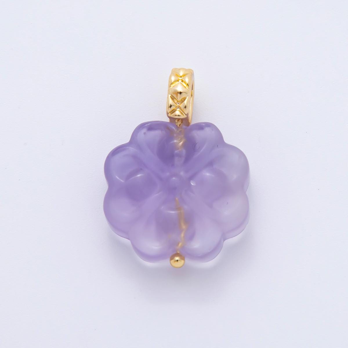 18k gold filled charm natural gemstone Fluorite Textured Flower Ornament pendant | E-071