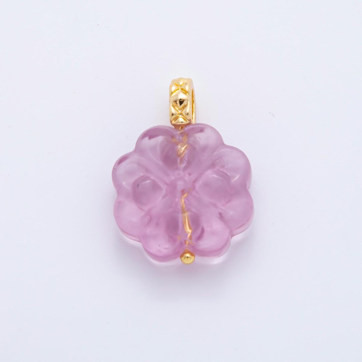 18k gold filled charm natural gemstone Fluorite Textured Flower Ornament pendant | E-071