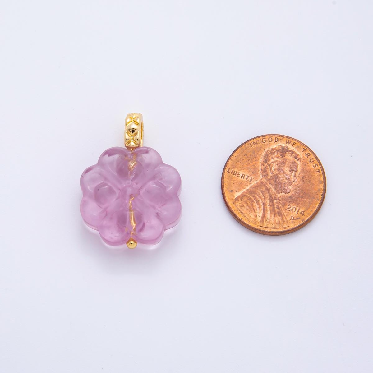 18k gold filled charm natural gemstone Fluorite Textured Flower Ornament pendant | E-071