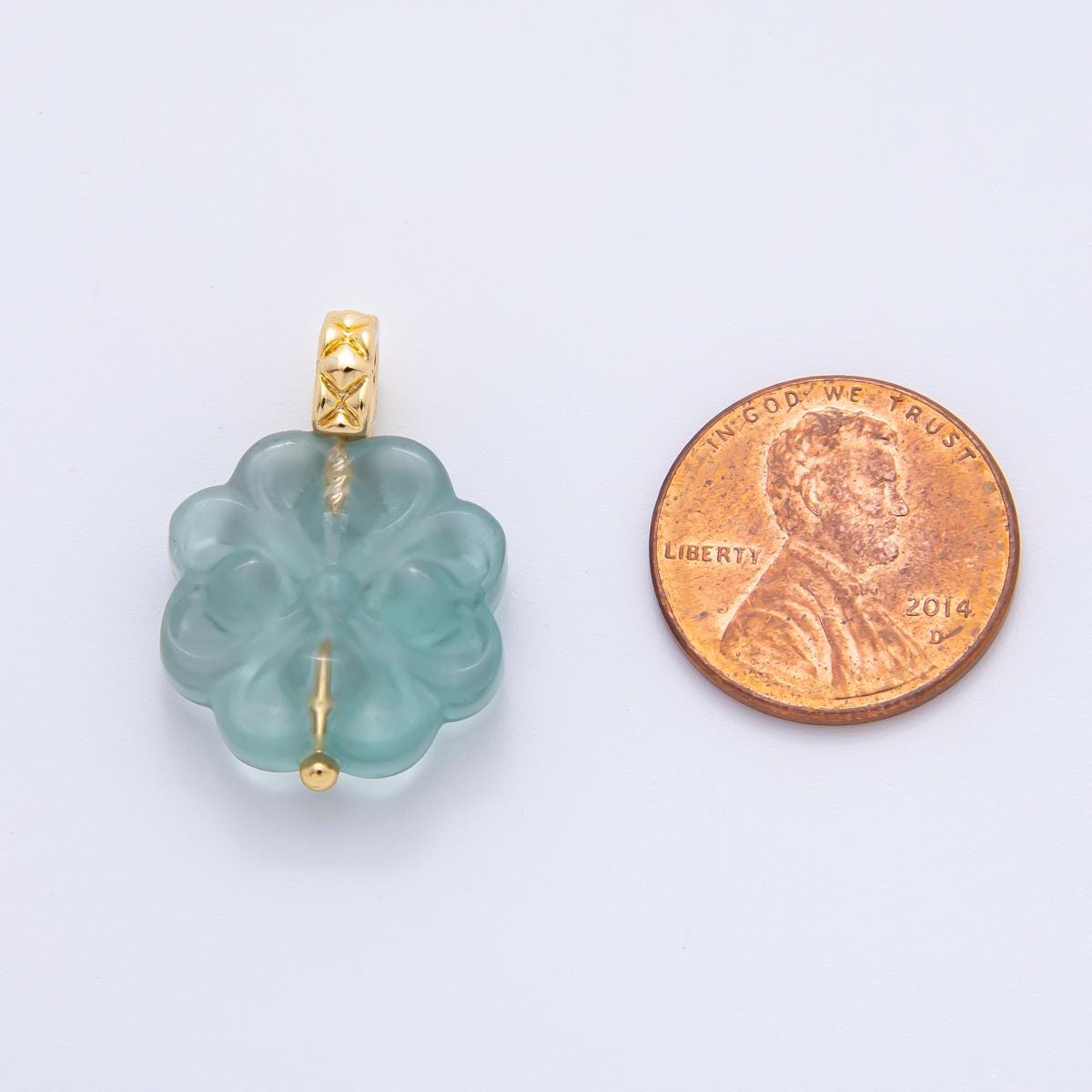 18k gold filled charm natural gemstone Fluorite Textured Flower Ornament pendant | E-071