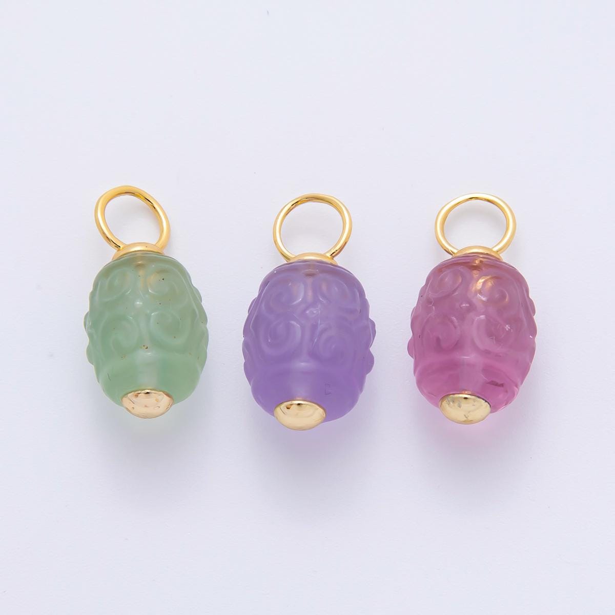18k gold filled charm natural gemstone Fluorite Textured Barrell Tube bail pendant | E-042