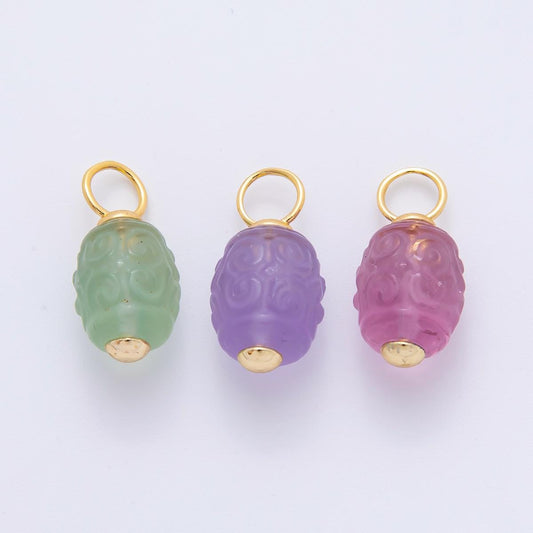 18k gold filled charm natural gemstone Fluorite Textured Barrell Tube bail pendant | E-042