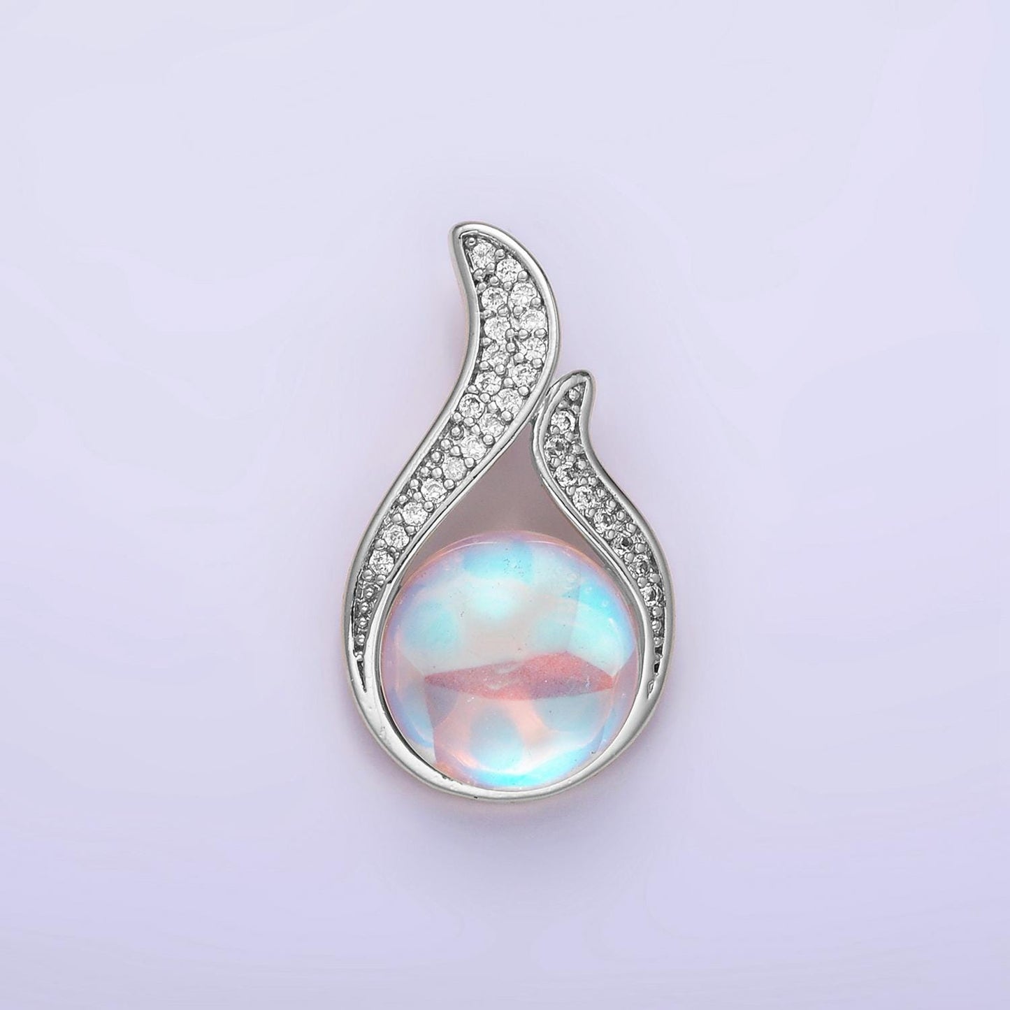 14k gold filled iridescent cz open micro paved teardrop pendant | aa-1171