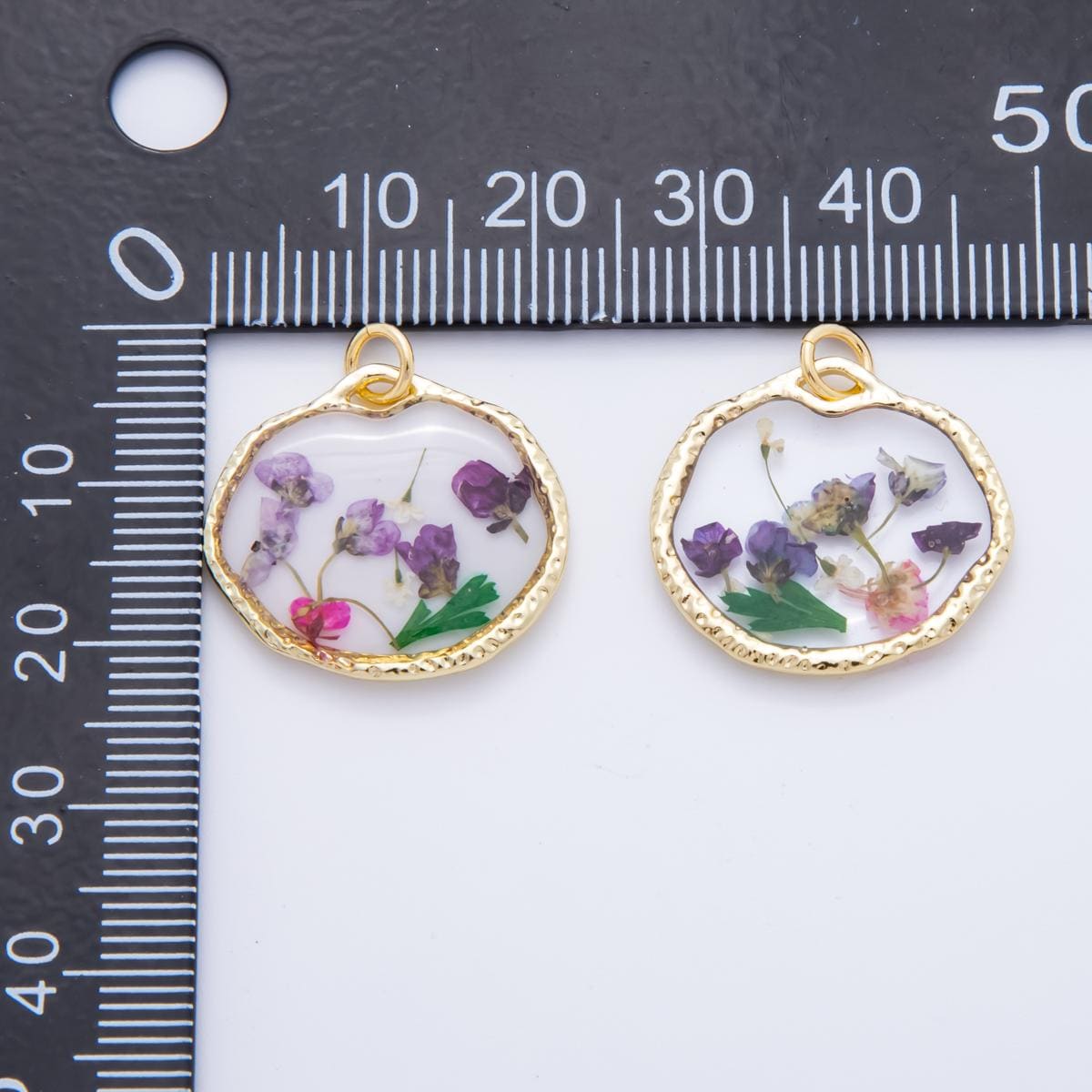 18K Gold Filled 23mm Resin Flower Halo Medallion Charm | AH866 - AH870