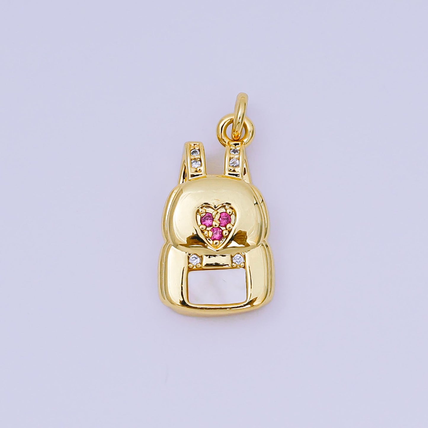 24K Gold Filled 21mm Micro Paved CZ Lovely Backpack Dainty Charm | AH-569