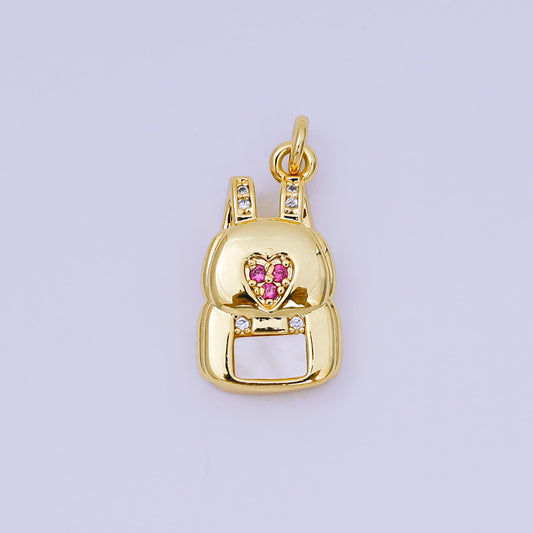 24K Gold Filled 21mm Micro Paved CZ Lovely Backpack Dainty Charm | AH-569