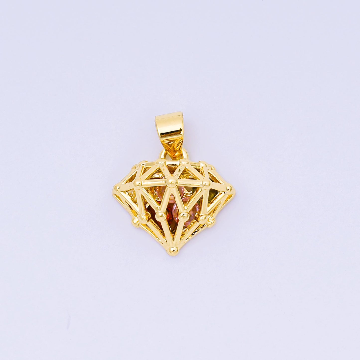 24K Gold Filled 14mm Micro Paved CZ Diamond-Shaped Pendant | AA-1567