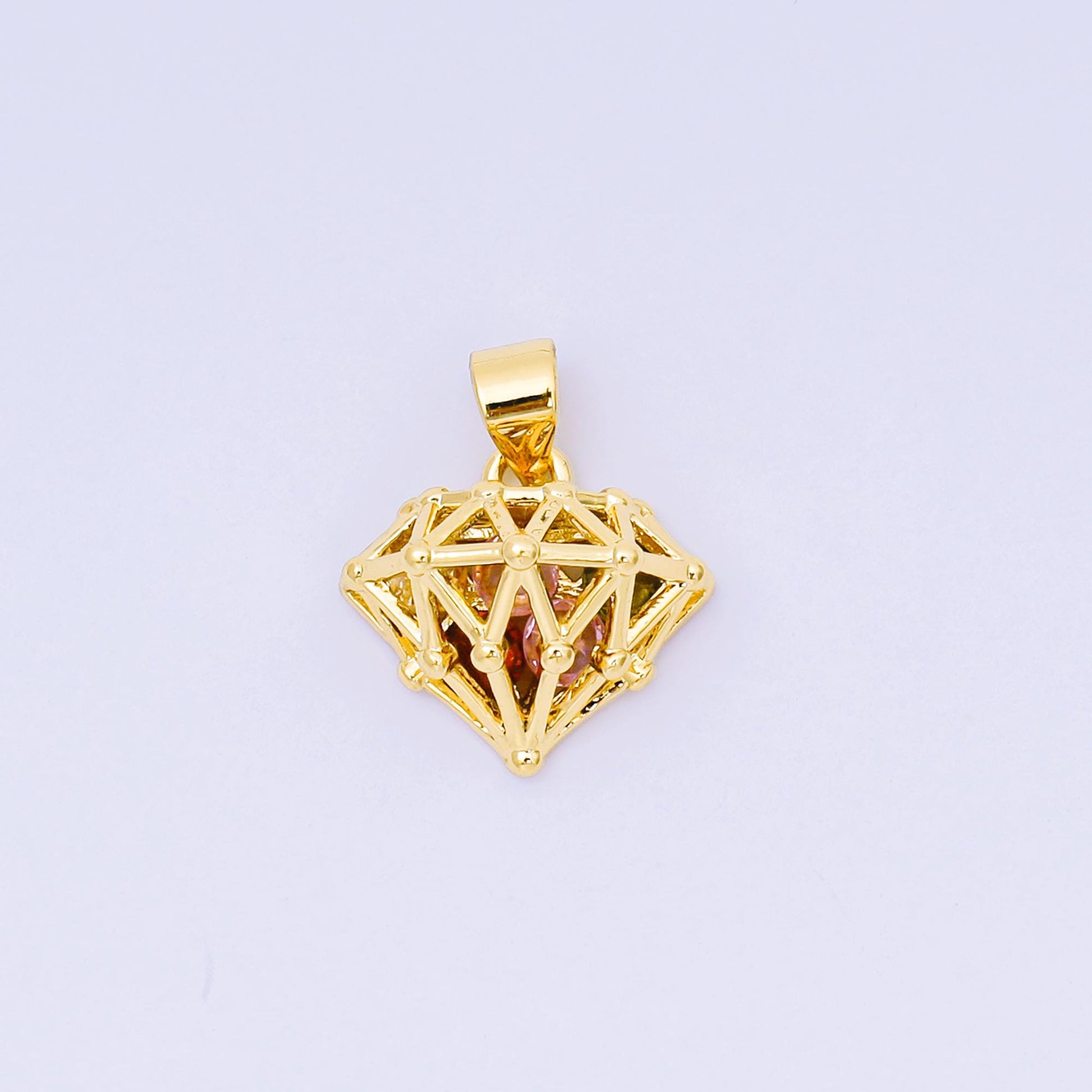 24K Gold Filled 14mm Micro Paved CZ Diamond-Shaped Pendant | AA-1567