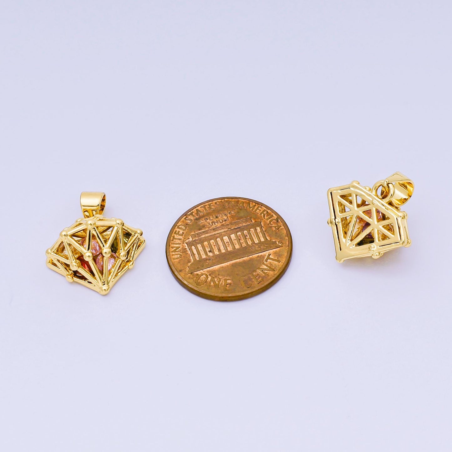 24K Gold Filled 14mm Micro Paved CZ Diamond-Shaped Pendant | AA-1567