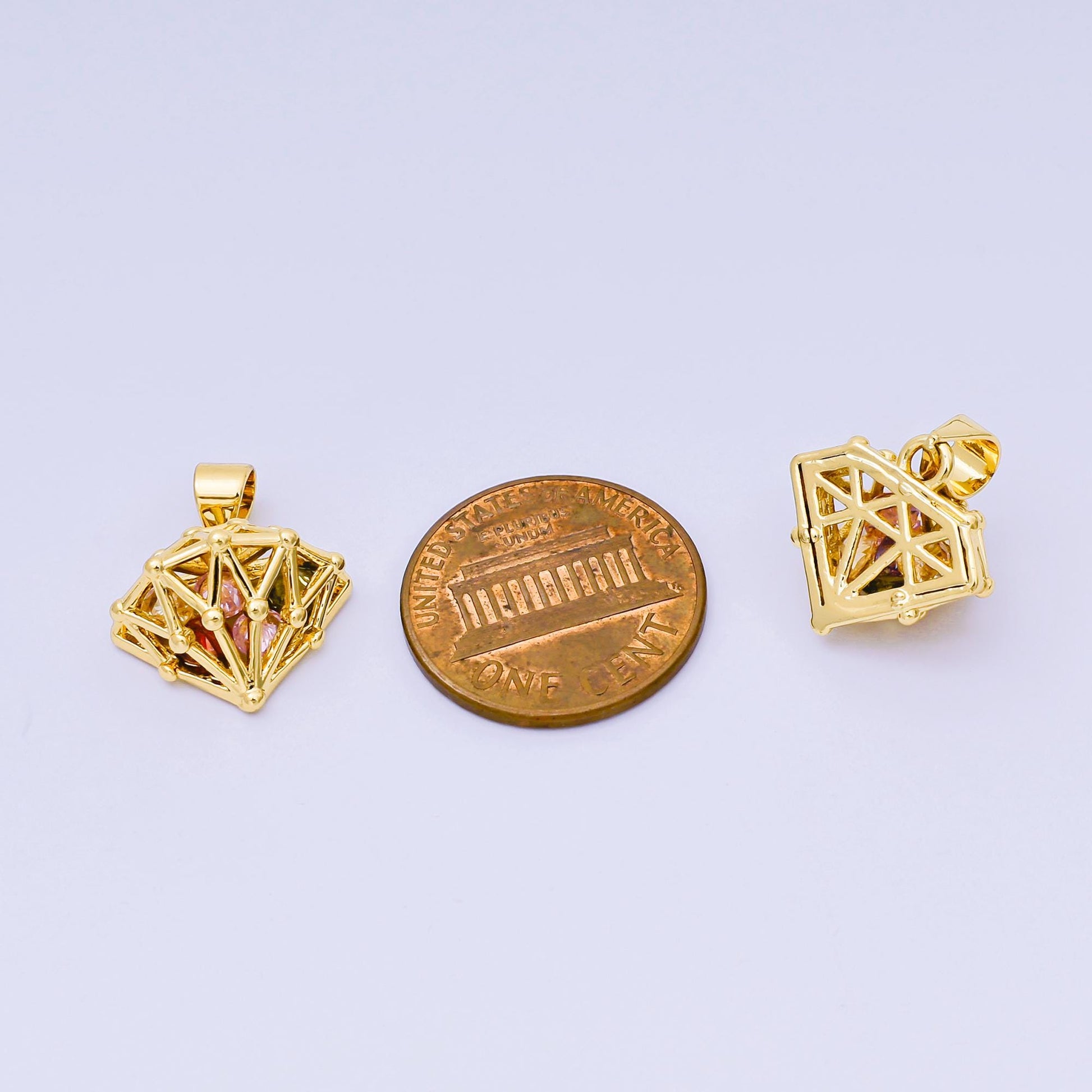 24K Gold Filled 14mm Micro Paved CZ Diamond-Shaped Pendant | AA-1567