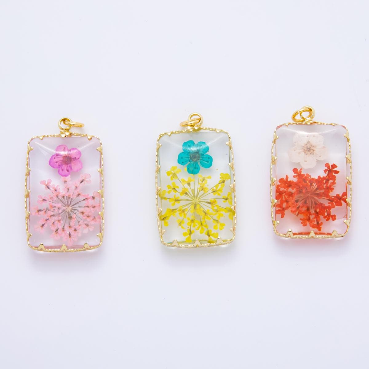 18K Gold Filled 35mm Resin Prism Frame Flower Charm | AH871 AH872