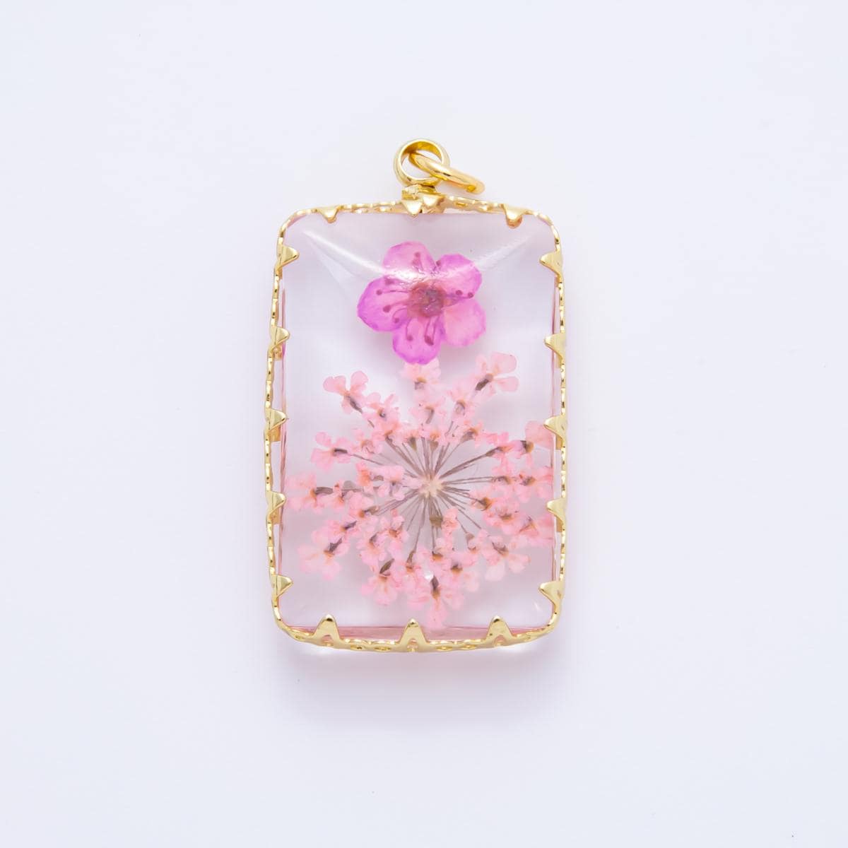18K Gold Filled 35mm Resin Prism Frame Flower Charm | AH871 AH872