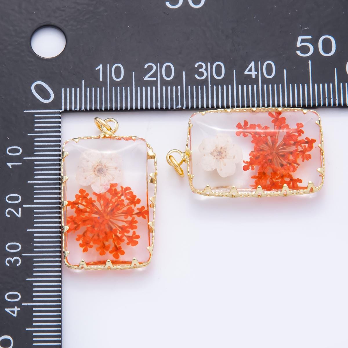 18K Gold Filled 35mm Resin Prism Frame Flower Charm | AH871 AH872