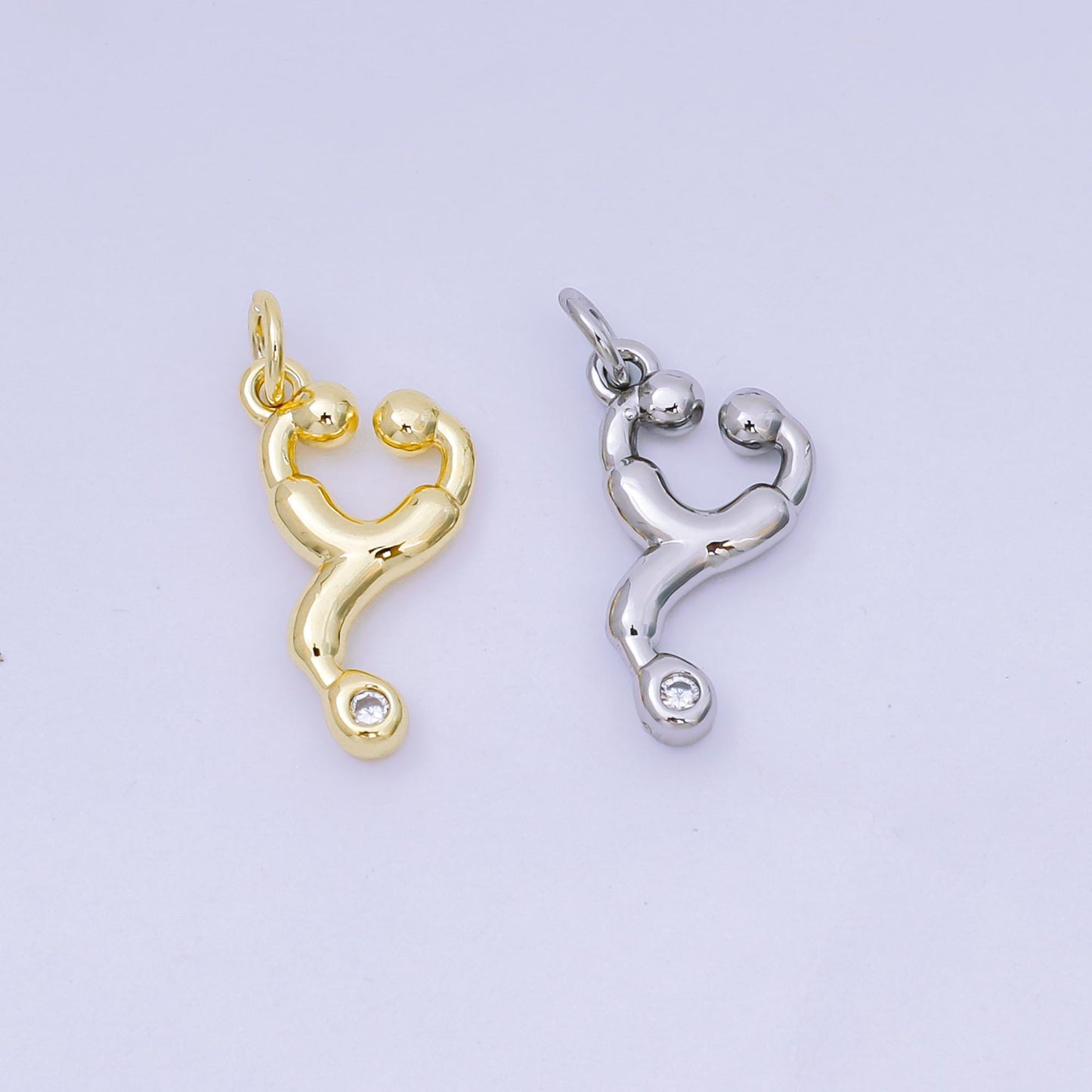 Tiny 3D multidimensional doctor stethoscope heart 24k gold filled charm | AJ-479