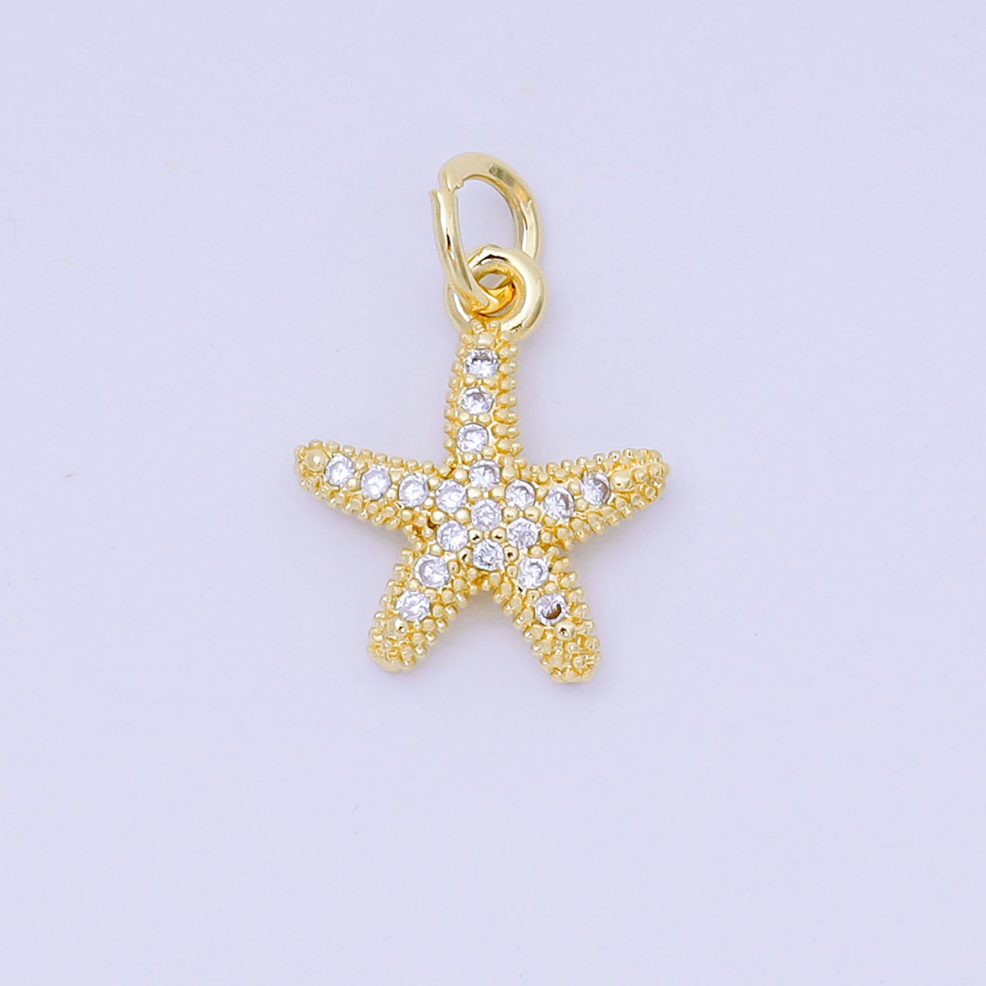 24K Gold Filled 14mm Micro Paved CZ Beach Star Fish Animal Pendant | AJ-507