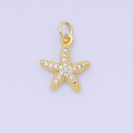 24K Gold Filled 14mm Micro Paved CZ Beach Star Fish Animal Pendant | AJ-507