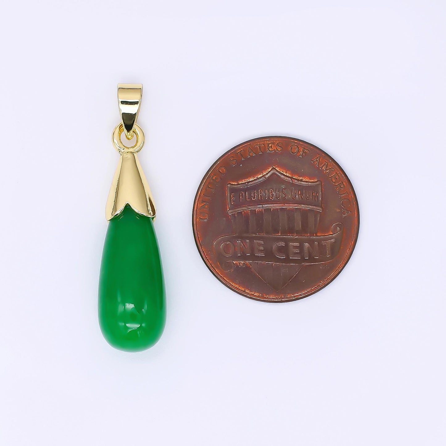 24K Gold Filled 27mm Natural Gemstone Jade Charm Classic Teardrop Pendant | AA-1593