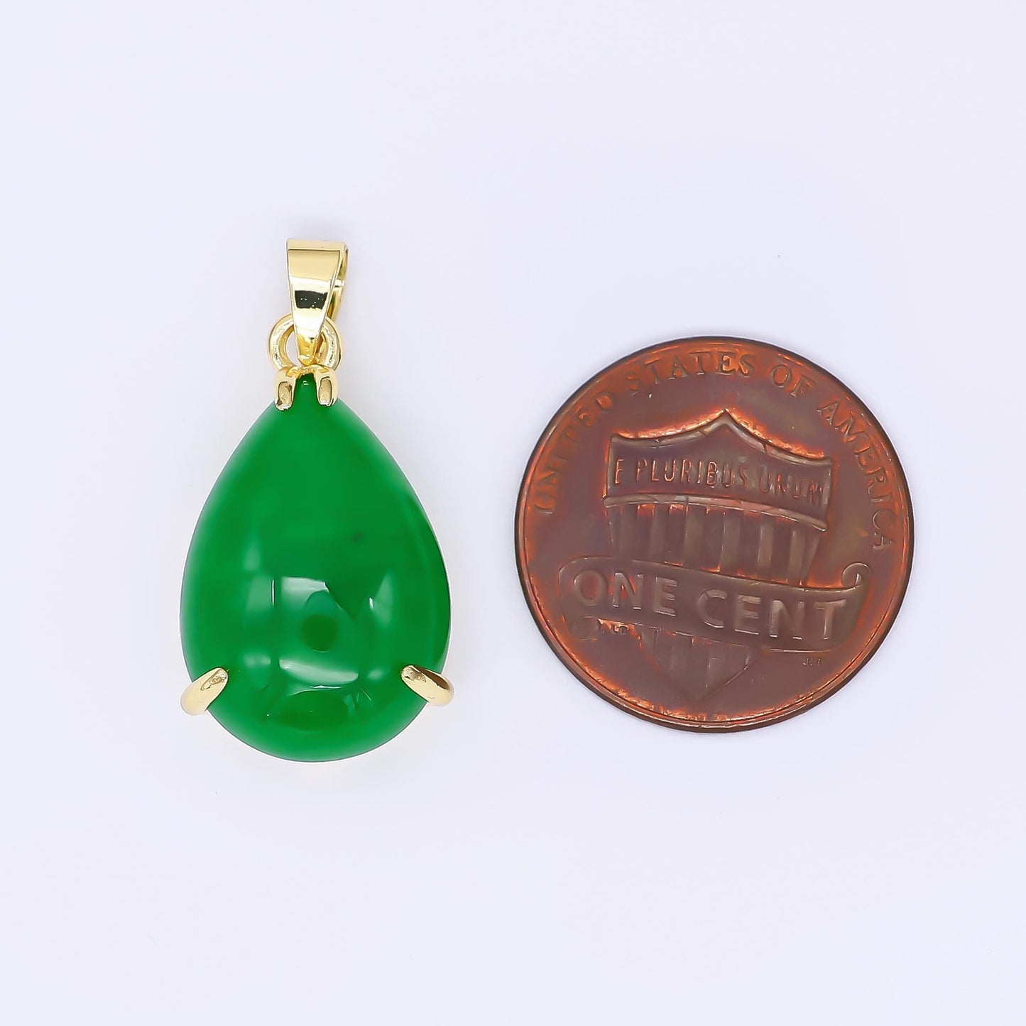 24K Gold Filled 21mm Natural Gemstone Jade Charm Dainty Tear Raindrop Pendant | AA-1592