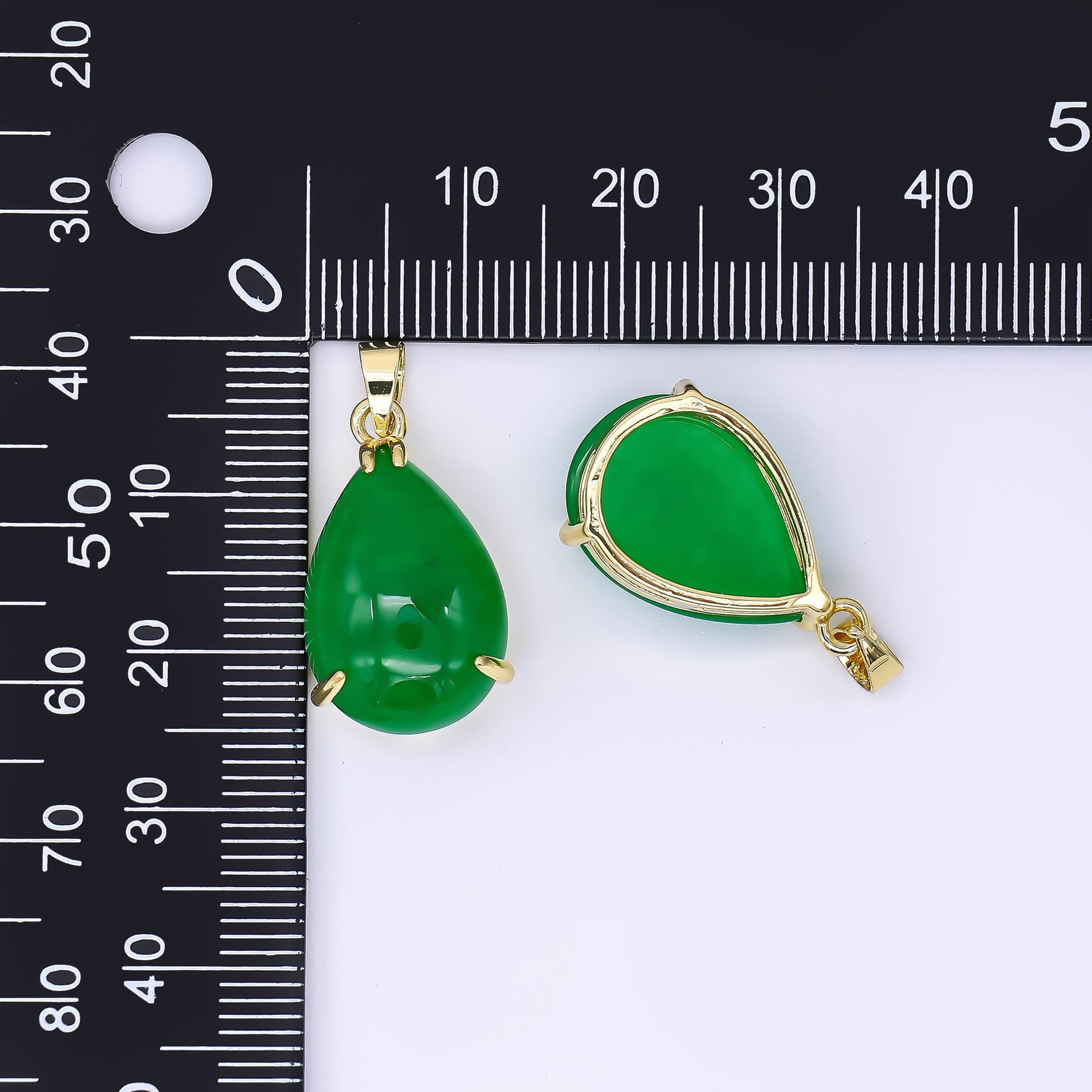 24K Gold Filled 21mm Natural Gemstone Jade Charm Dainty Tear Raindrop Pendant | AA-1592
