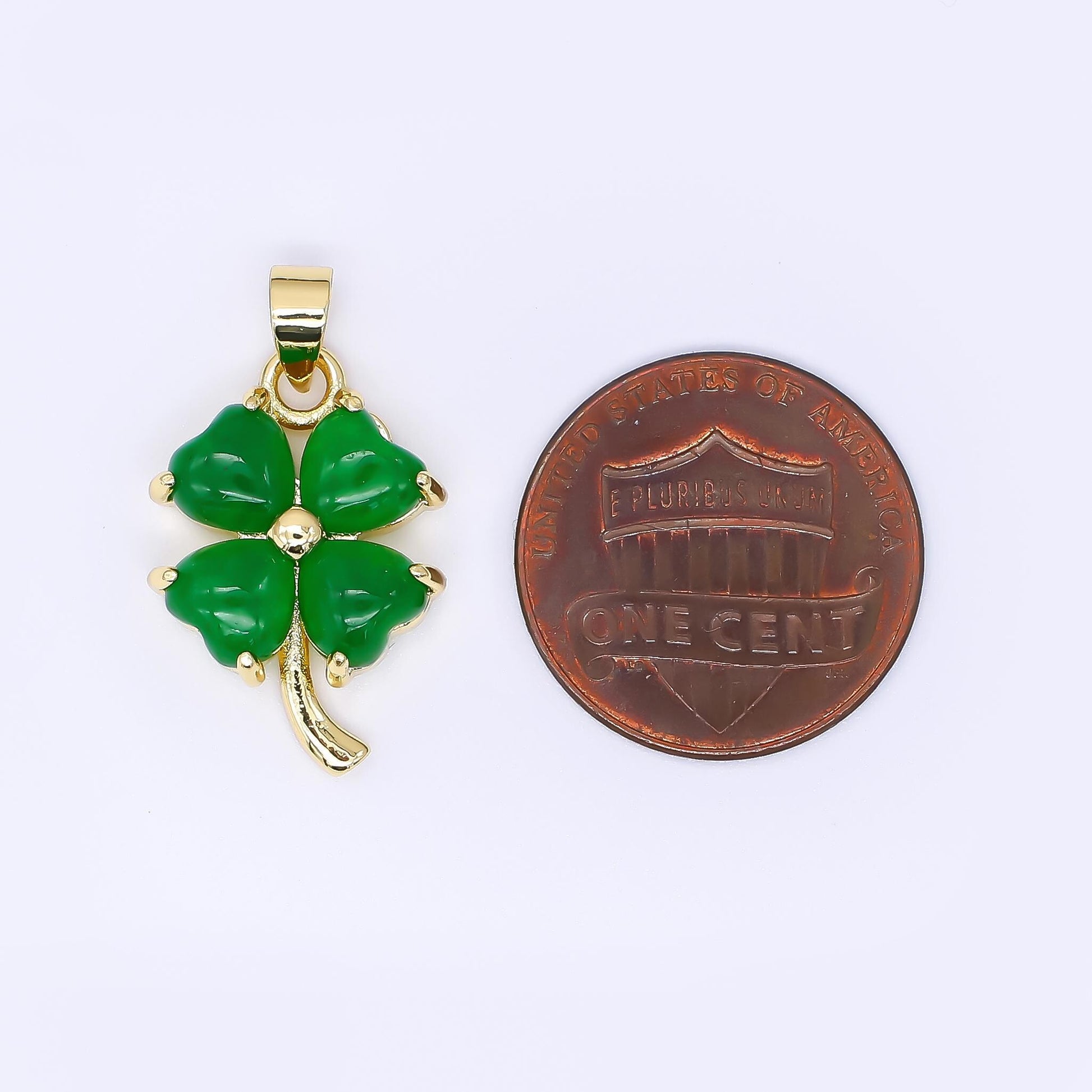 24K Gold Filled 20mm Natural Gemstone Jade Four-Leaf Lucky Clover Charm Pendant | AA-1594