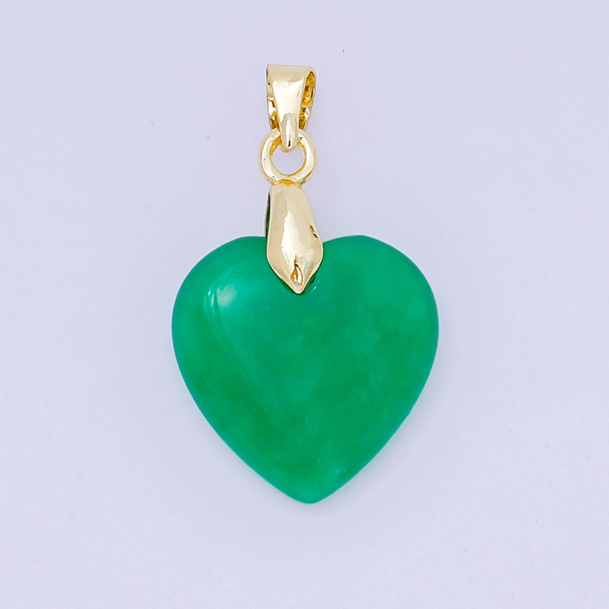 24K Gold Filled 23mm Natural Gemstone Jade Charm Heart Pendant | AA-1595