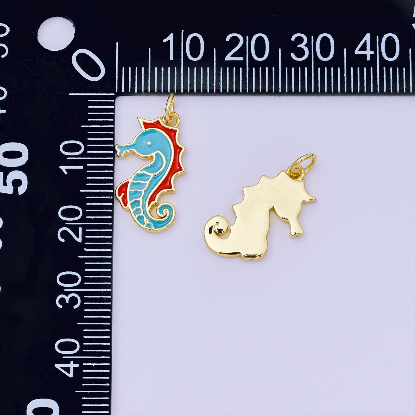 Dainty Gold Sea Horse Pendant, 24K Gold Filled Blue Enamel Colored Under The Sea Life Animals Charm | AJ-389