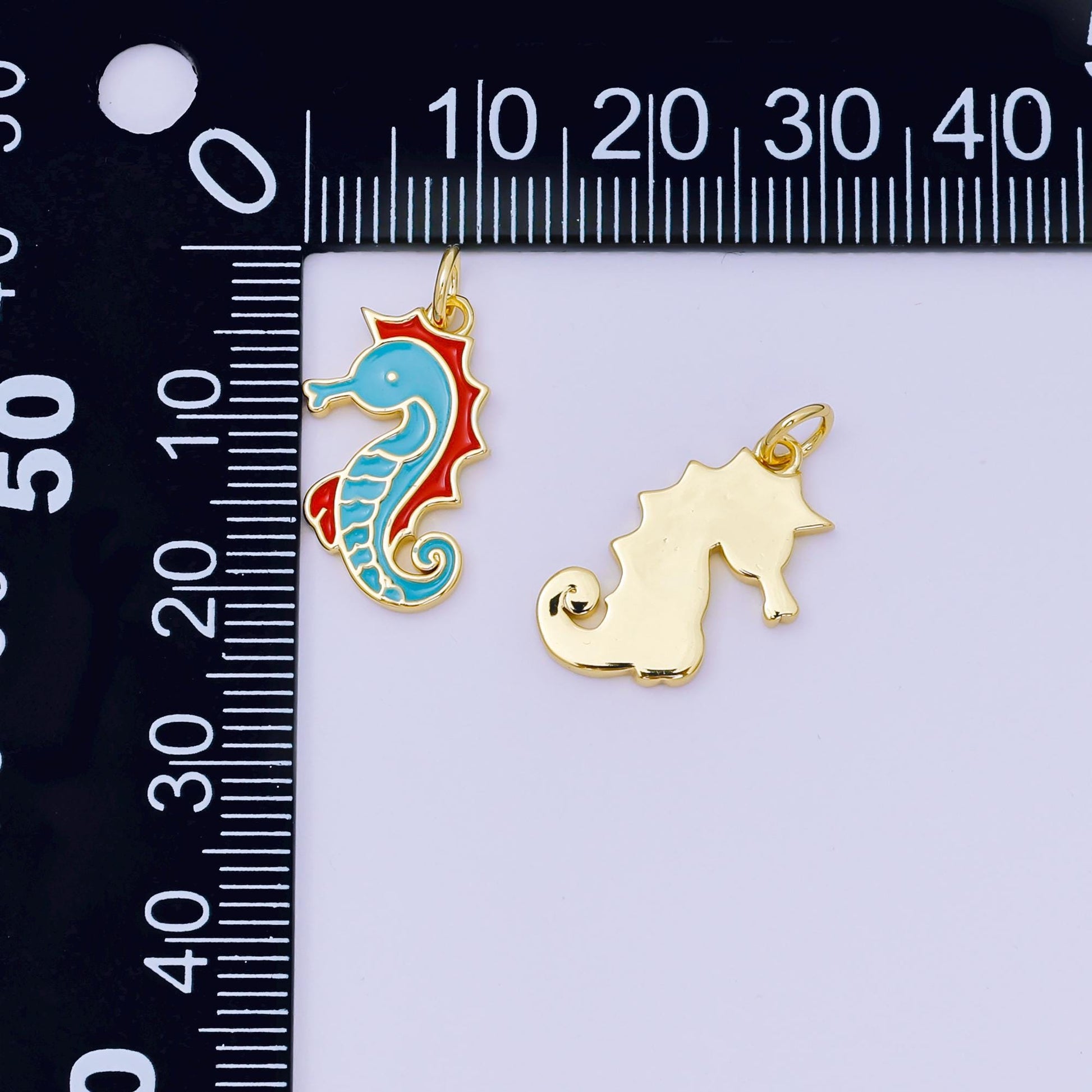 Dainty Gold Sea Horse Pendant, 24K Gold Filled Blue Enamel Colored Under The Sea Life Animals Charm | AJ-389