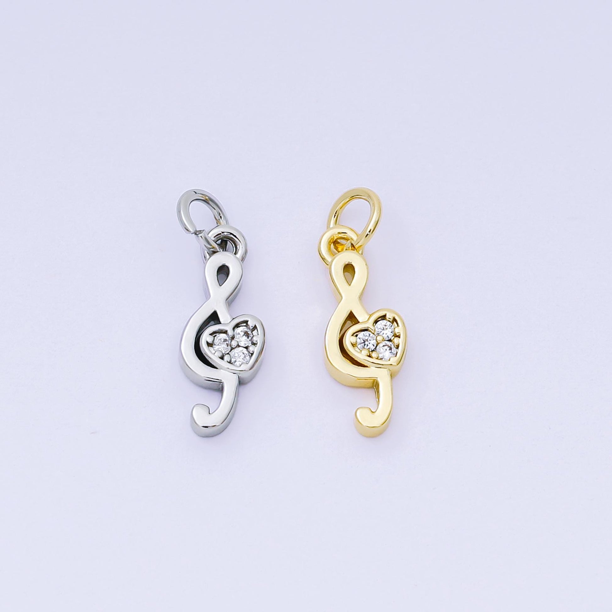 Mini Silver Music Note Charm 24K Gold Filled G Clef Pendant Bracelet Necklace for DIY Jewelry Making Supply AH-555