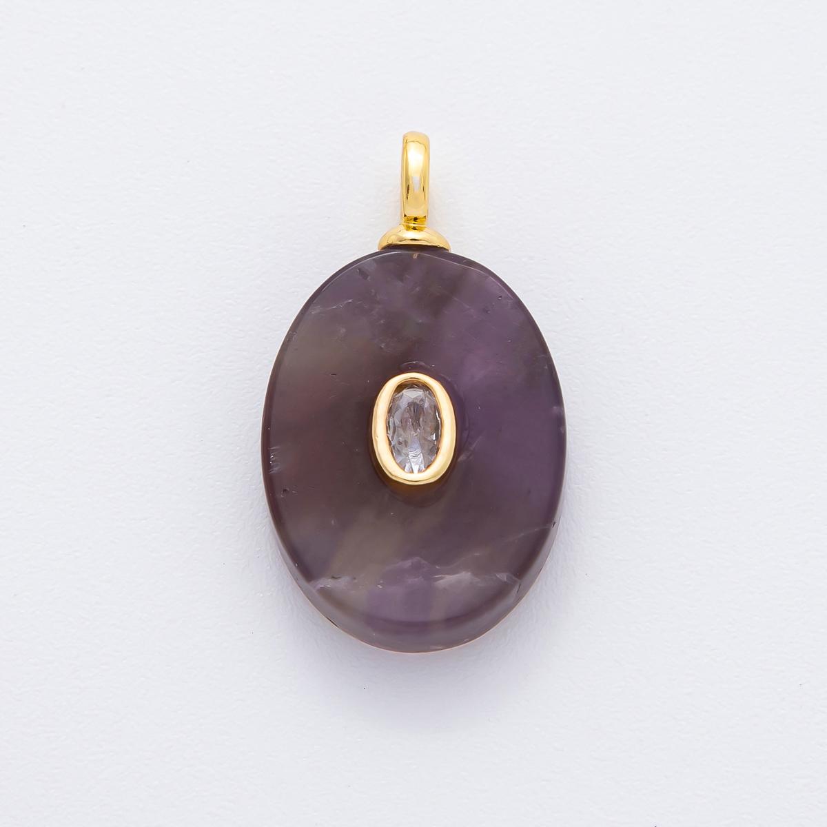 18K Gold Filled Natural Stone Pendant Oval Gemstone Charm Bracelet Necklace for DIY Jewelry Making Supply Birthstone Jewelry N-720