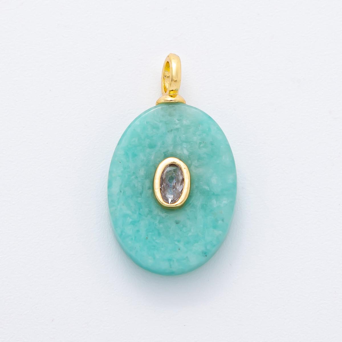 18K Gold Filled Natural Stone Pendant Oval Gemstone Charm Bracelet Necklace for DIY Jewelry Making Supply Birthstone Jewelry N-720