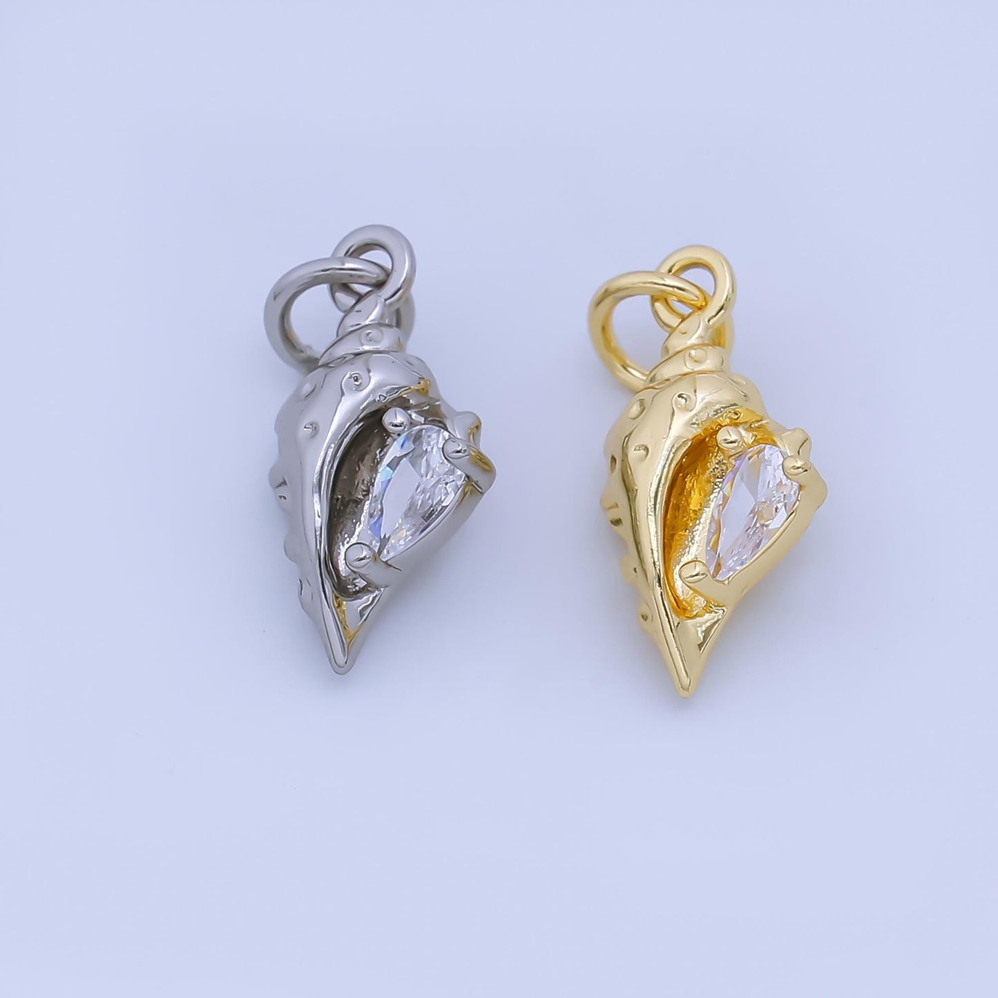 24k Gold Filled Conch Charm Clear CZ Pendant Shell charms for Beach Jewelry Making in Silver and Gold AJ-480