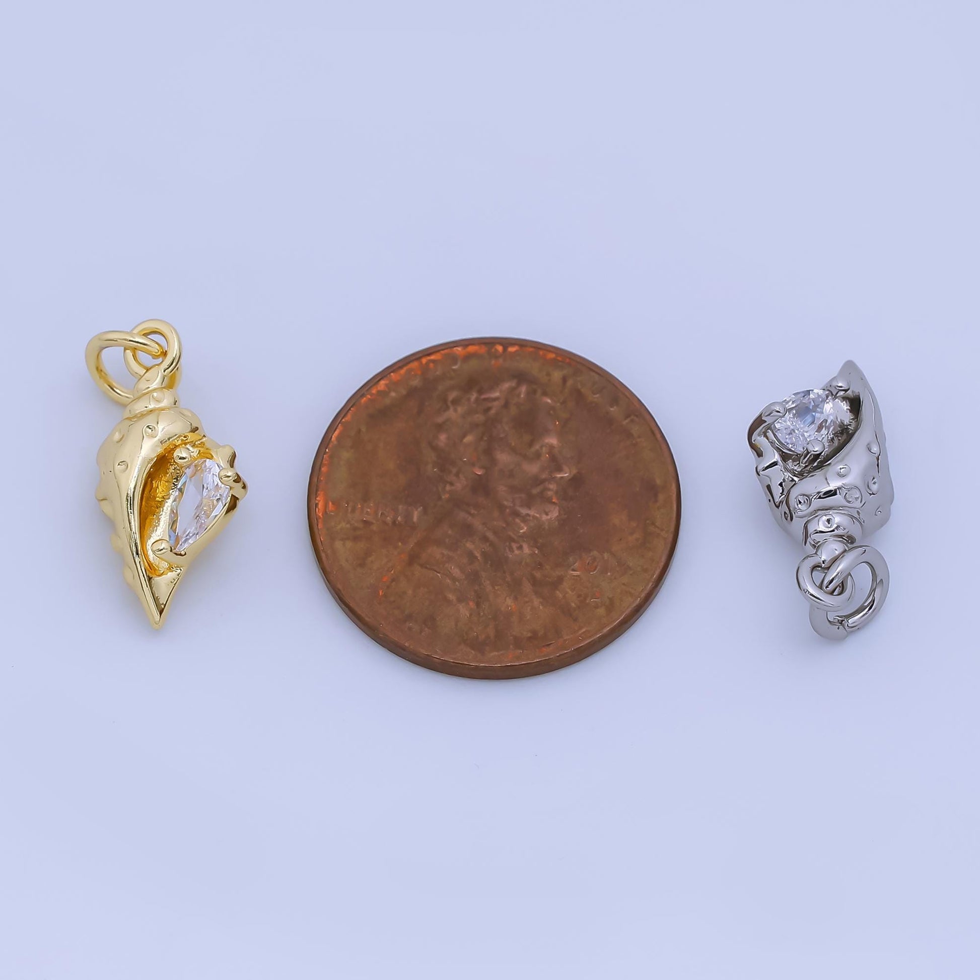 24k Gold Filled Conch Charm Clear CZ Pendant Shell charms for Beach Jewelry Making in Silver and Gold AJ-480