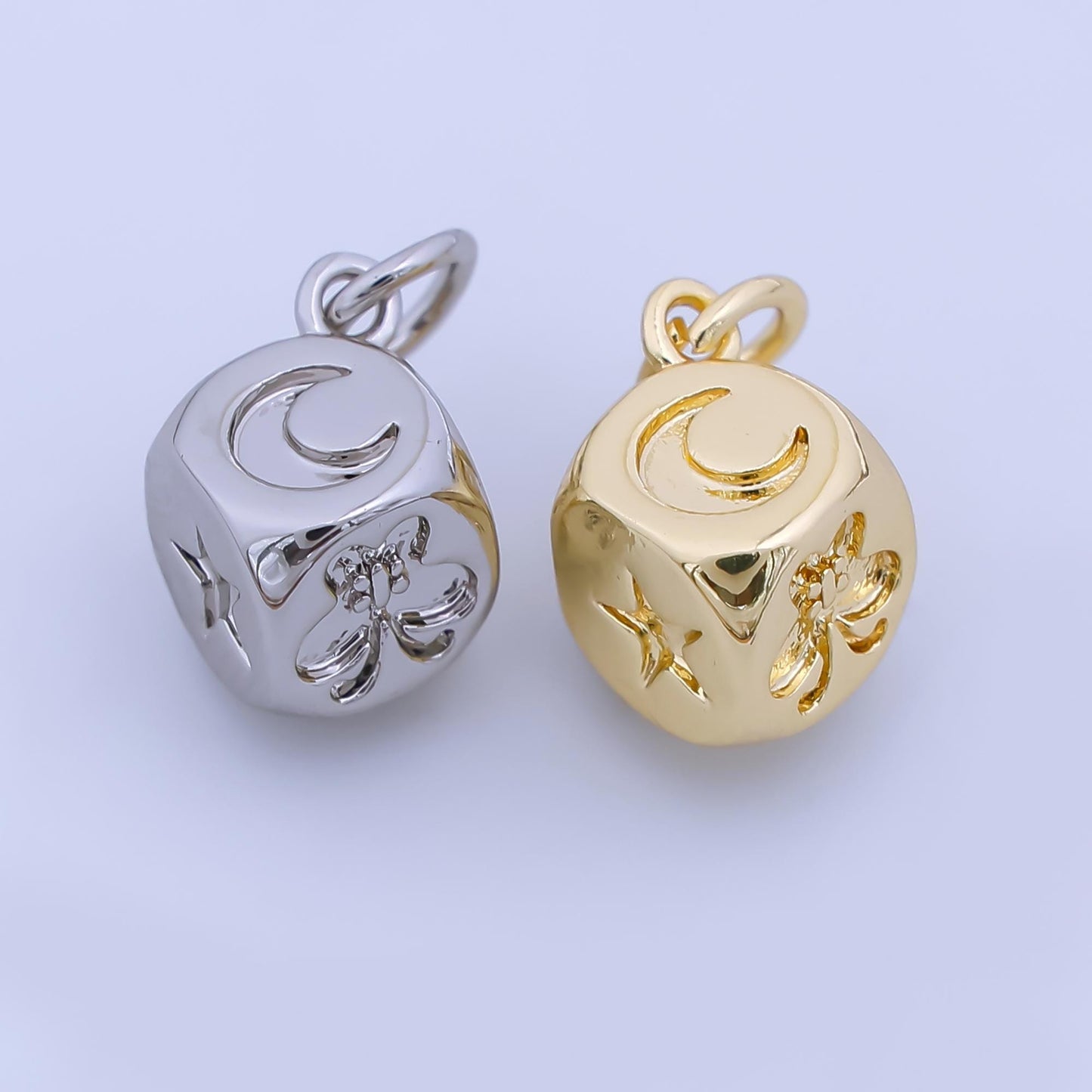 24k Gold Filled Dice Charm Celestial Pendant Cube charms for Lucky Jewelry Making in Silver and Gold AJ-471