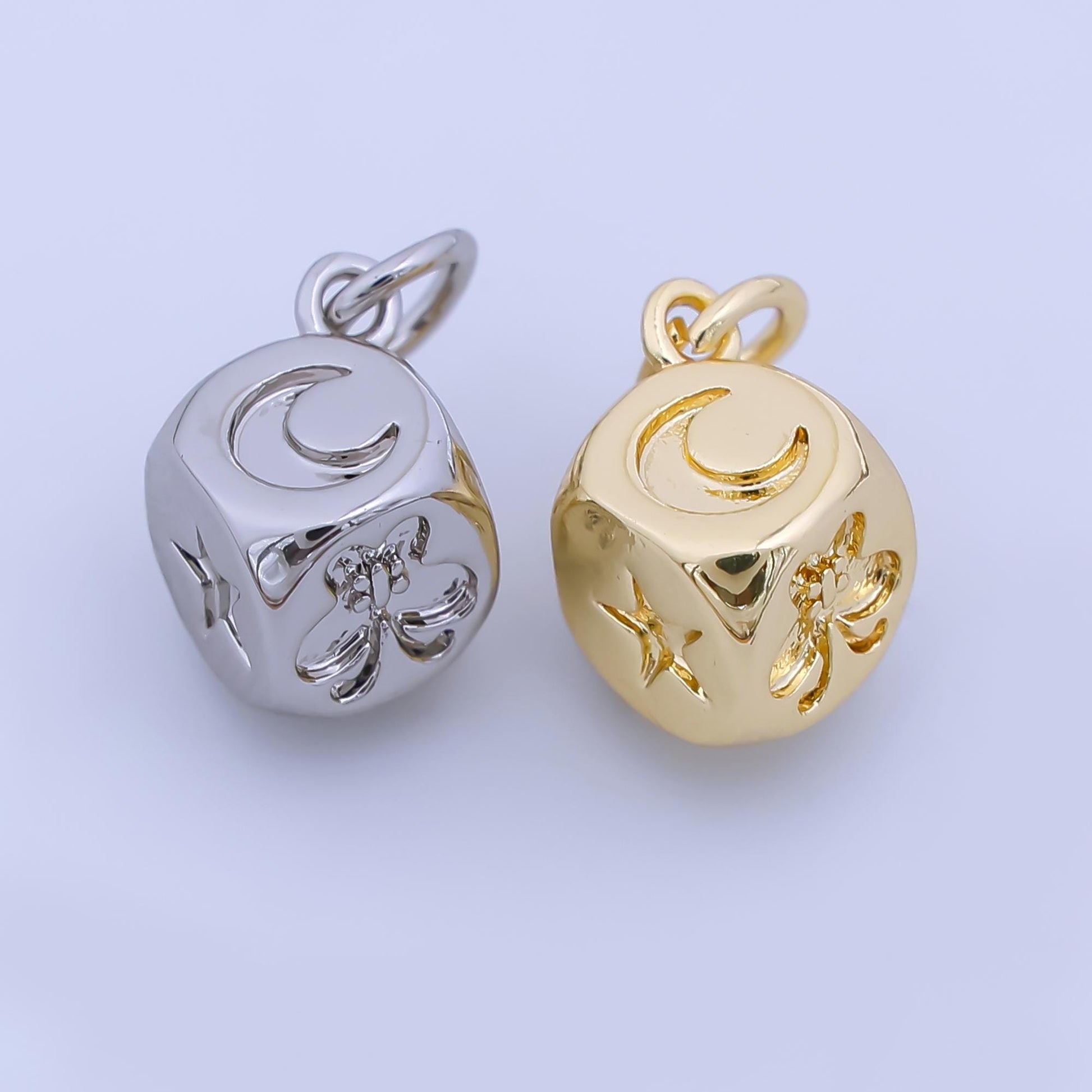 24k Gold Filled Dice Charm Celestial Pendant Cube charms for Lucky Jewelry Making in Silver and Gold AJ-471