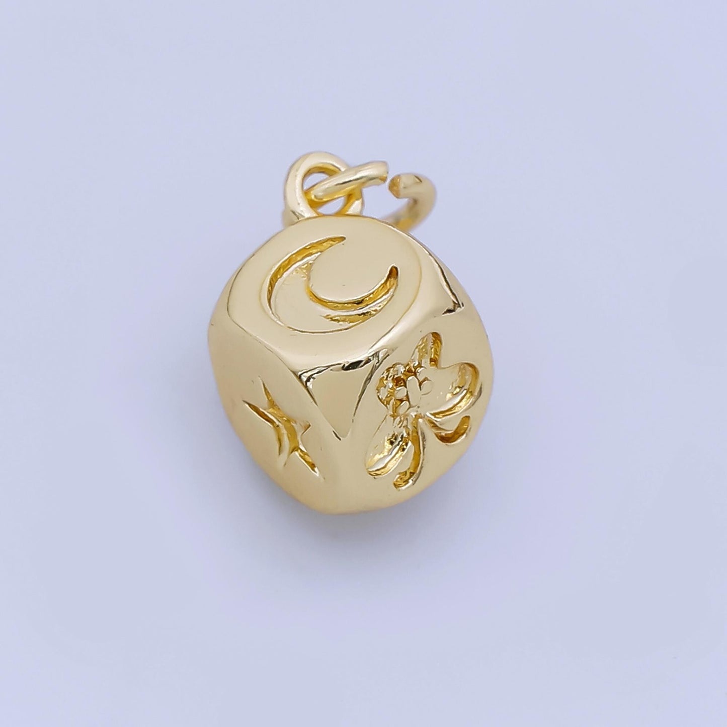 24k Gold Filled Dice Charm Celestial Pendant Cube charms for Lucky Jewelry Making in Silver and Gold AJ-471