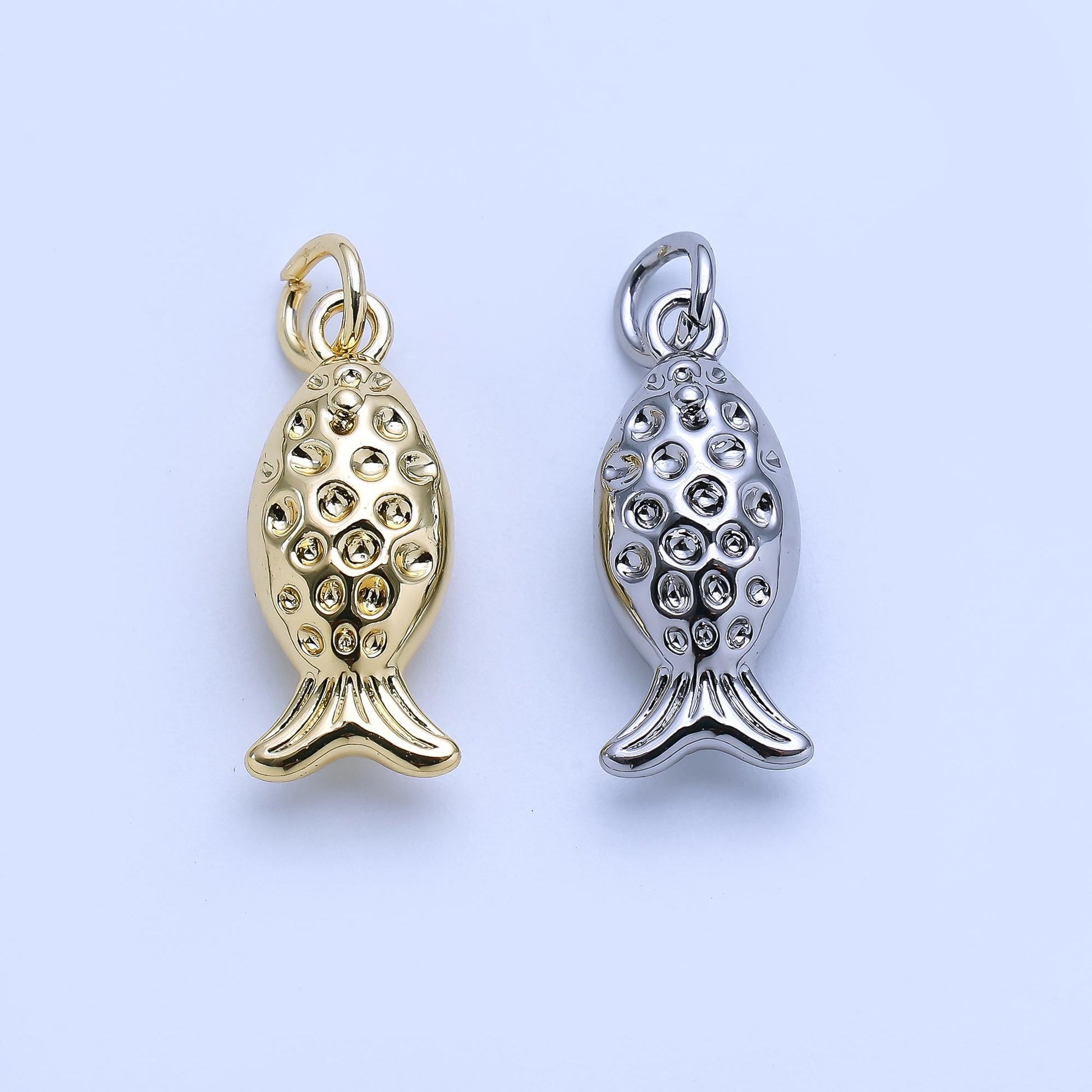 Gold Fish Charm 24K Gold Filled Fisher man Pendant Animal Bracelet Necklace for DIY Jewelry Making Supply AJ-482