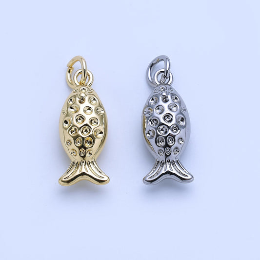 Gold Fish Charm 24K Gold Filled Fisher man Pendant Animal Bracelet Necklace for DIY Jewelry Making Supply AJ-482