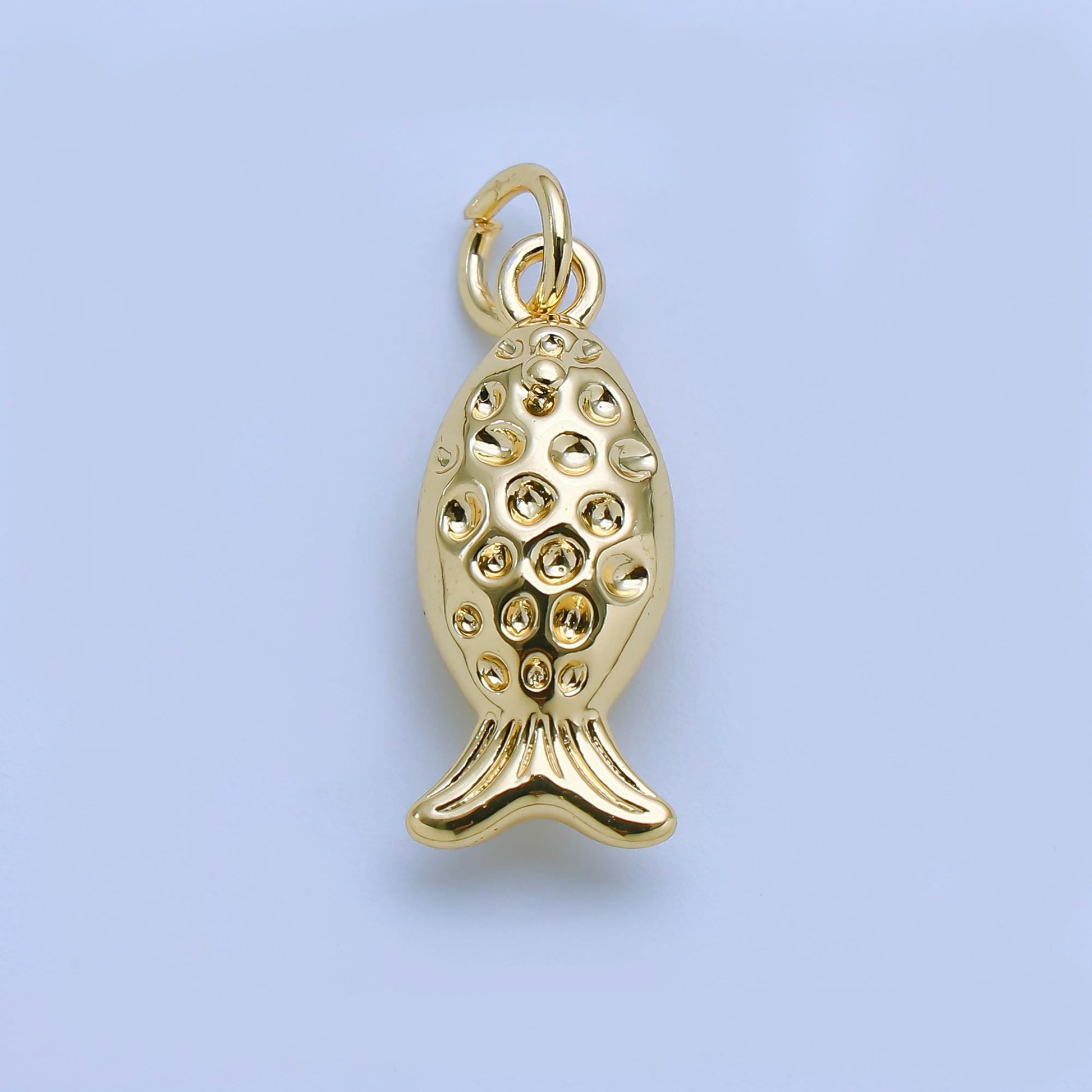 Gold Fish Charm 24K Gold Filled Fisher man Pendant Animal Bracelet Necklace for DIY Jewelry Making Supply AJ-482