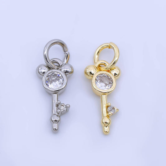 24k gold filled Mouse Ear Key Charm Lock Pendant Travel Magic Park Fantasy Inspired Aj473